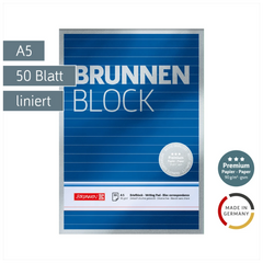 Briefblock Premium „BRUNNEN Block“ | A5, liniert, 50 Blatt, blau