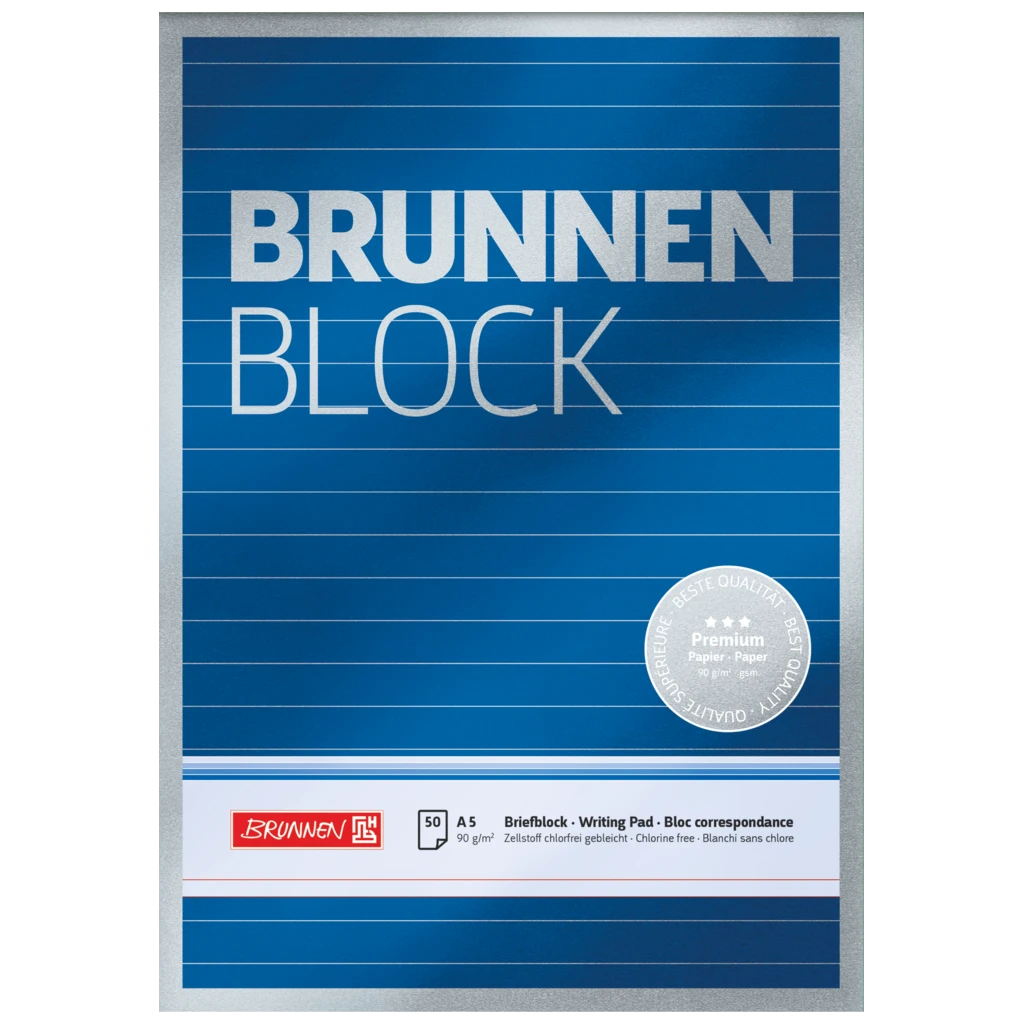 Briefblock Premium „BRUNNEN Block“ | A5, liniert, 50 Blatt, blau