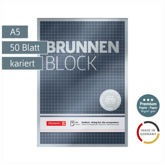 Briefblock Premium „BRUNNEN Block“ | A5, Lineatur 5, 50 Blatt, silber