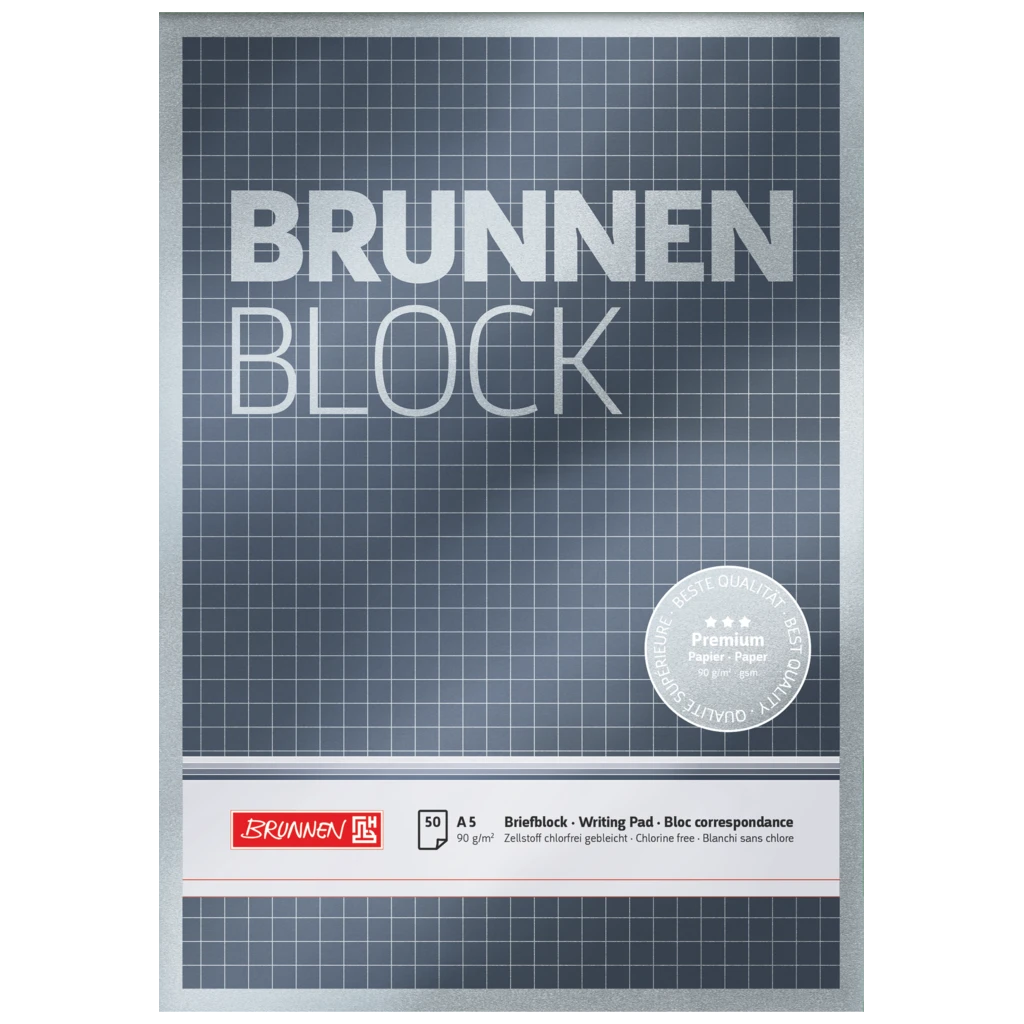 Briefblock Premium „BRUNNEN Block“ | A5, Lineatur 5, 50 Blatt, silber