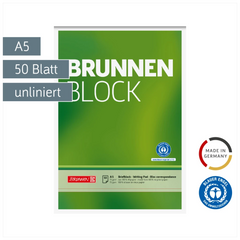 Briefblock „BRUNNEN Block“ Recycling | A5, Lineatur 6, 50 Blatt, grün