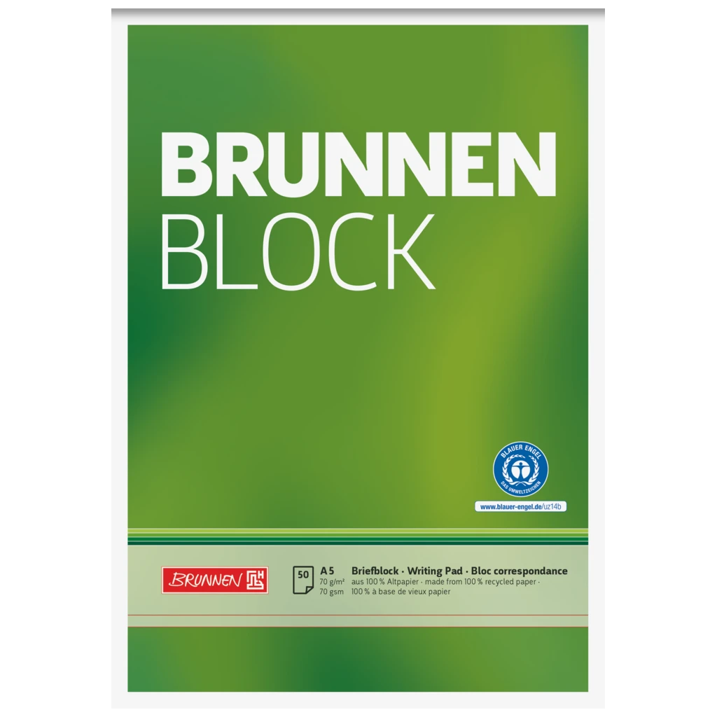 Briefblock „BRUNNEN Block“ Recycling | A5, Lineatur 6, 50 Blatt, grün