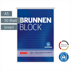 Briefblock „BRUNNEN Block“ Recycling | A5, liniert, 50 Blatt, blau