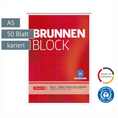 Briefblock „BRUNNEN Block“ Recycling | A5, Lineatur 5, 50 Blatt, rot