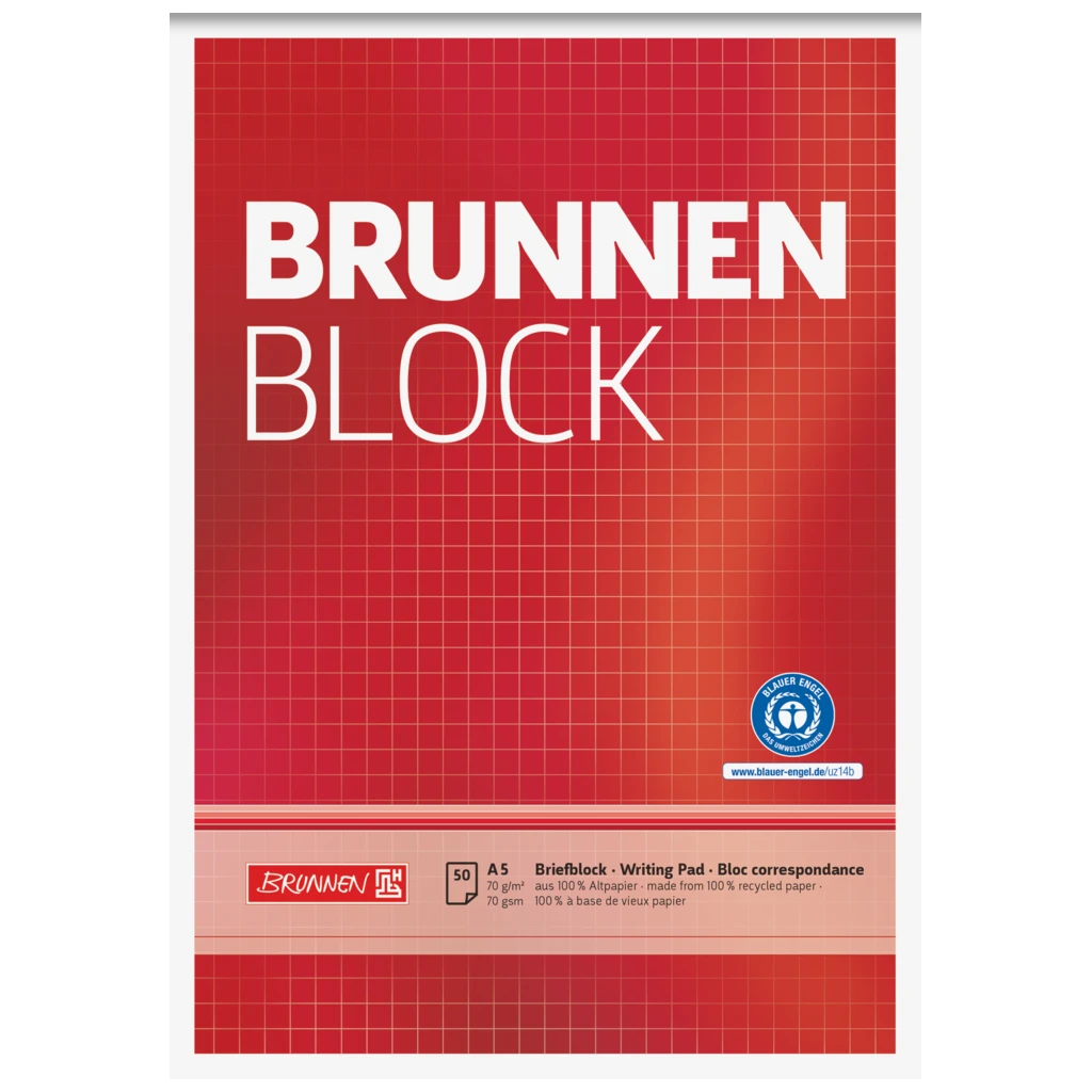 Briefblock „BRUNNEN Block“ Recycling | A5, Lineatur 5, 50 Blatt, rot