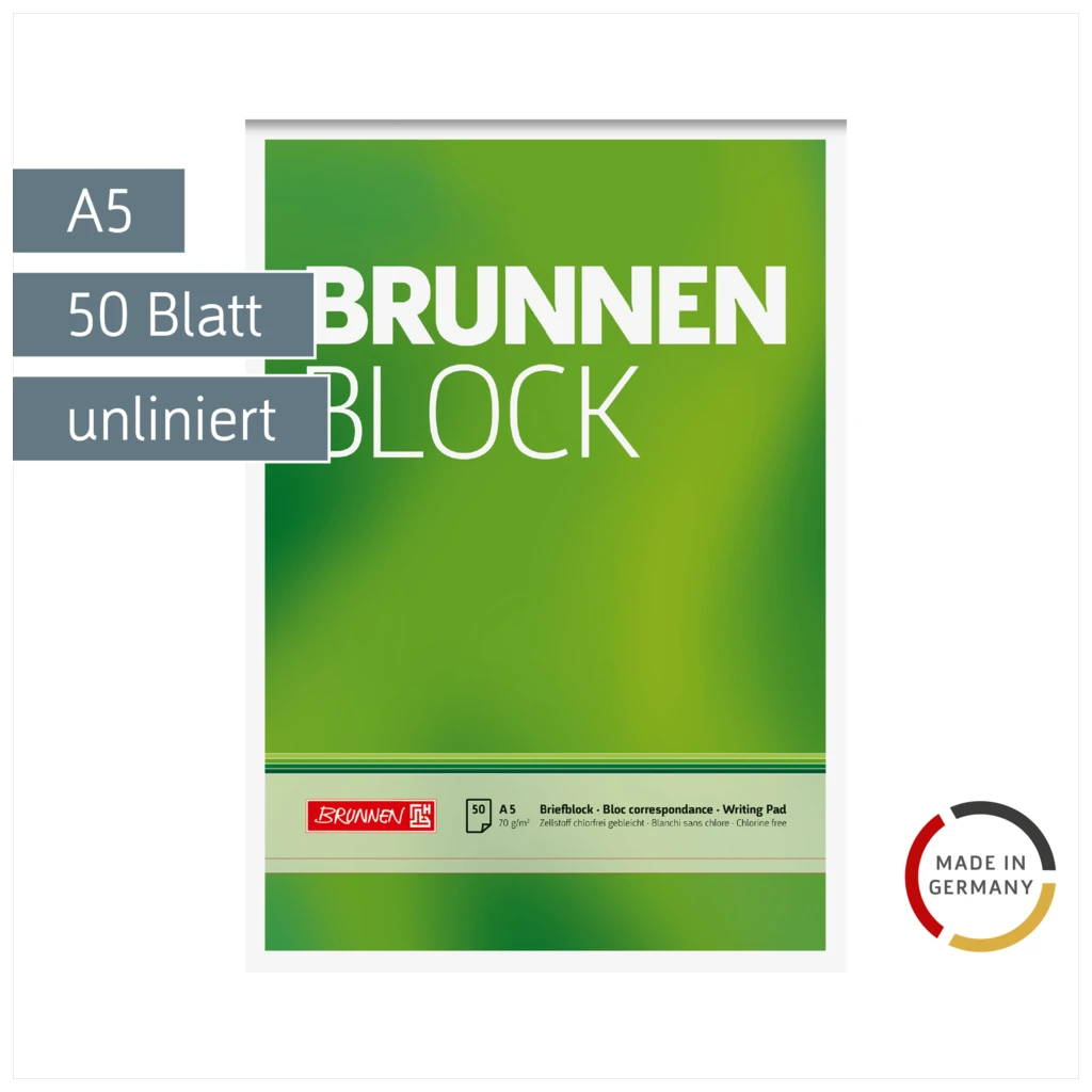Briefblock „BRUNNEN Block“ | A5, Lineatur 6, 50 Blatt, grün