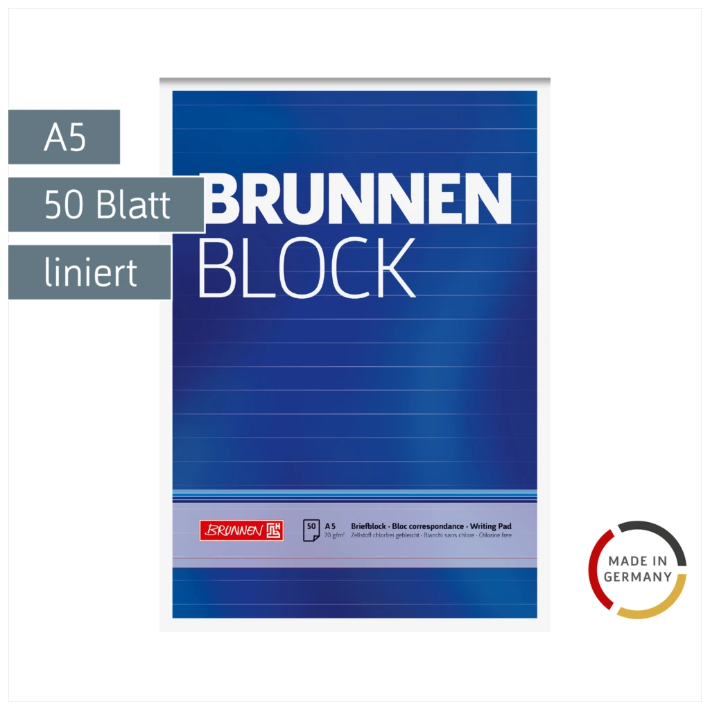Briefblock „BRUNNEN Block“ | A5, liniert, 50 Blatt, blau