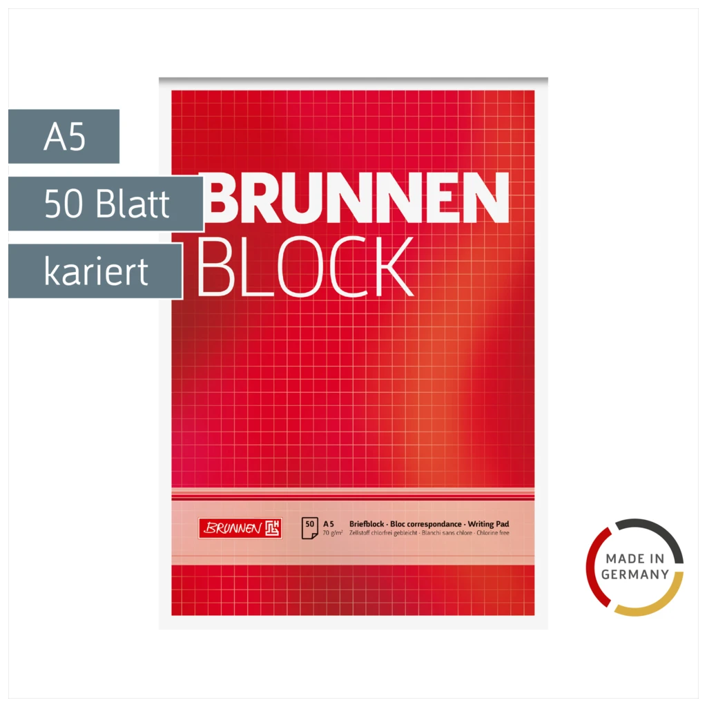 Briefblock „BRUNNEN Block“ | A5, Lineatur 5, 50 Blatt, rot