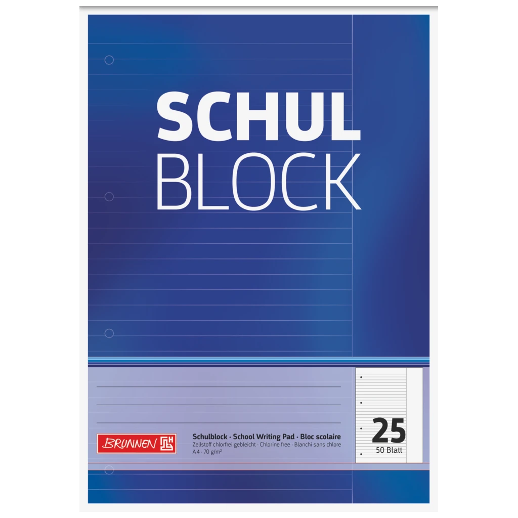 Schulblock gelocht | A4, Lineatur 25, 50 Blatt, blau