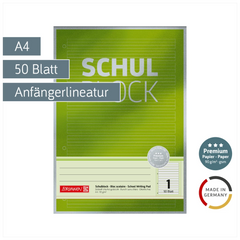 Schulblock Premium | A4, Lineatur 1, 50 Blatt, grün