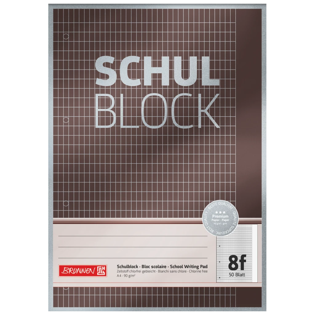 Schulblock Premium | A4, Lineatur 8f, 50 Blatt, grau