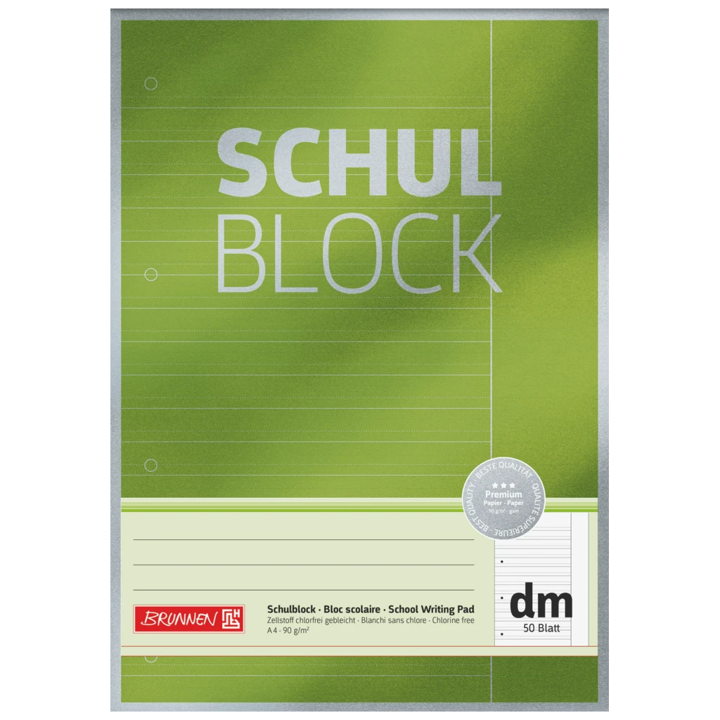 Schulblock Premium | A4, Lineatur dm, 50 Blatt, grün