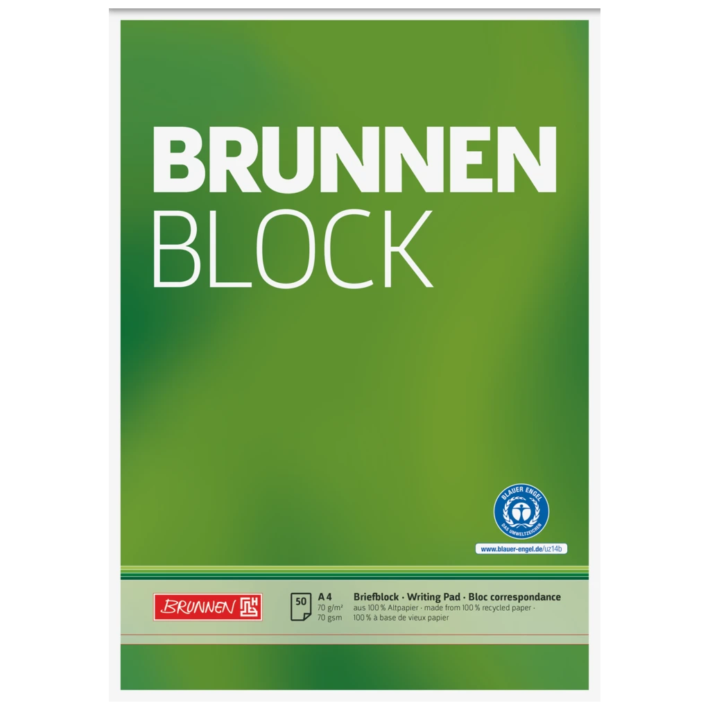 Briefblock „BRUNNEN Block“ Recycling | A4, Lineatur 20, 50 Blatt, grün
