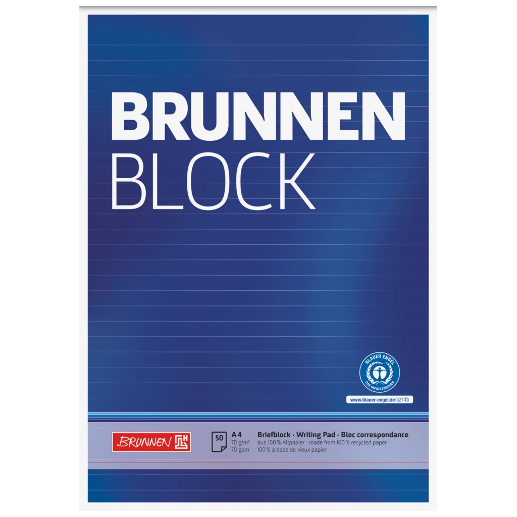 Briefblock „BRUNNEN Block“ Recycling | A4, Lineatur 21, 50 Blatt, blau