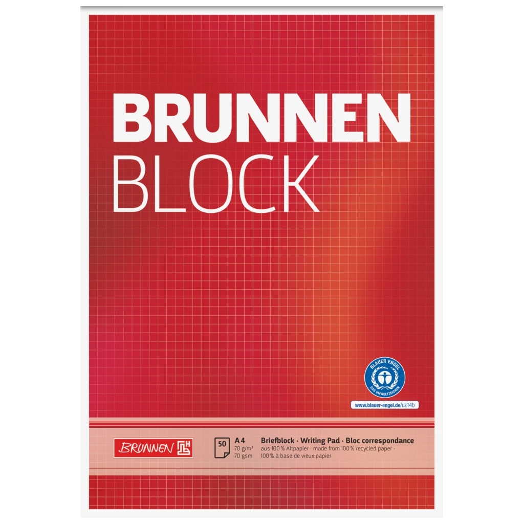 Briefblock „BRUNNEN Block“ Recycling | A4, Lineatur 22, 50 Blatt, rot
