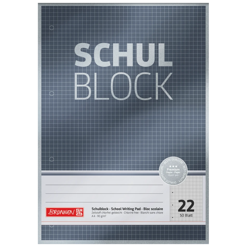 Schulblock Premium | A4, Lineatur 22, 50 Blatt, grau