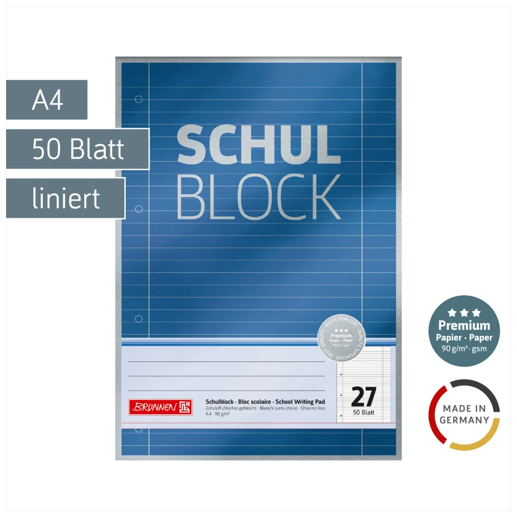 Schulblock Premium | A4, Lineatur 27, 50 Blatt, blau