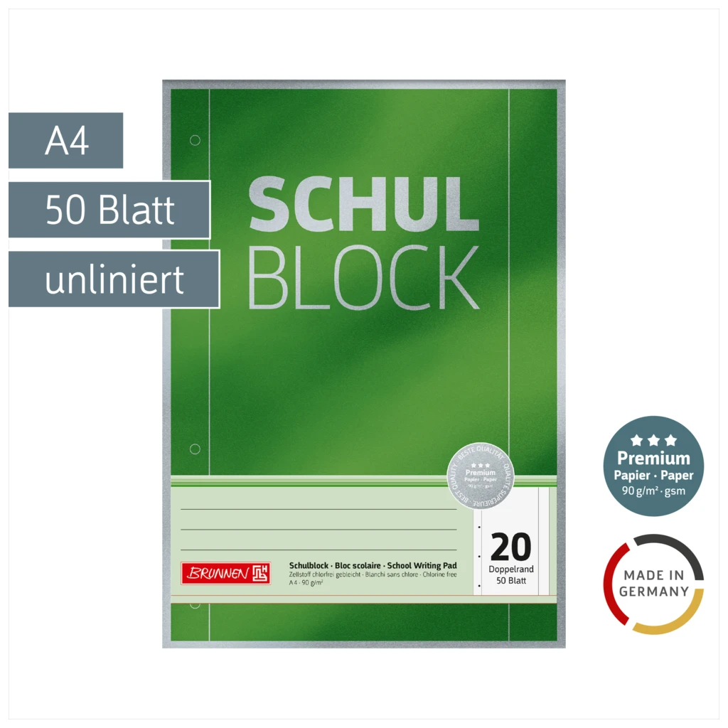 Schulblock Premium | A4, Lineatur 24, 50 Blatt, grün