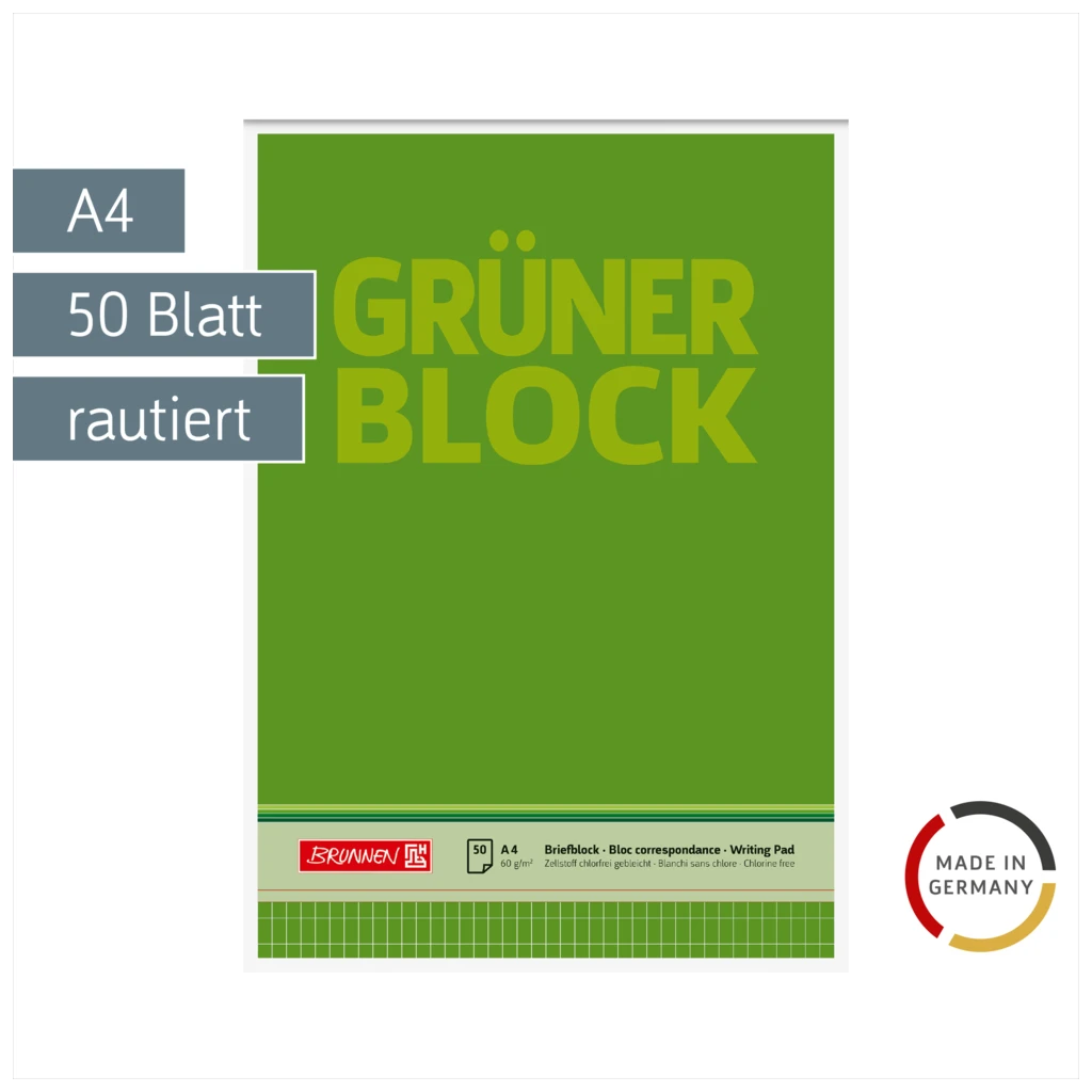 Briefblock „Grüner Block“ | A4, Lineatur 23, 50 Blatt, grün