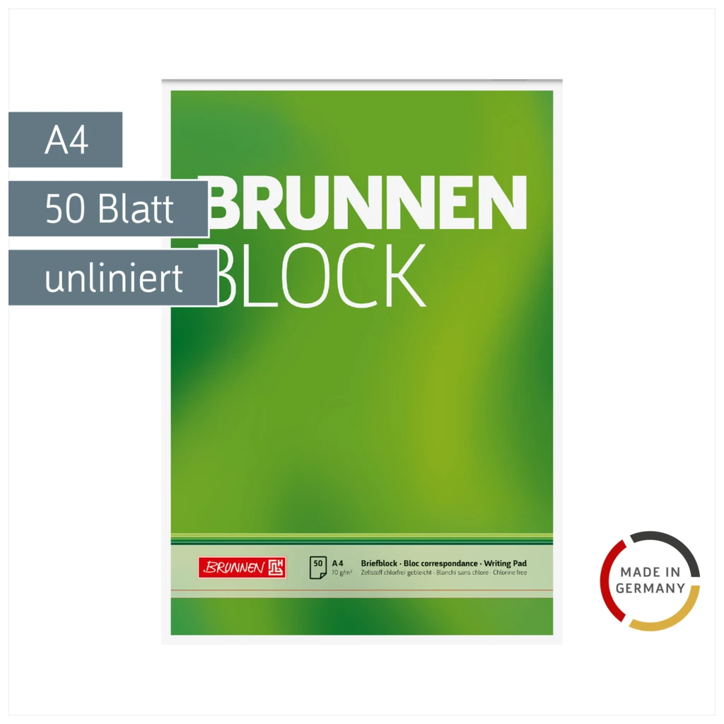 Briefblock „BRUNNEN Block“ | A4, Lineatur 20, 50 Blatt, grün