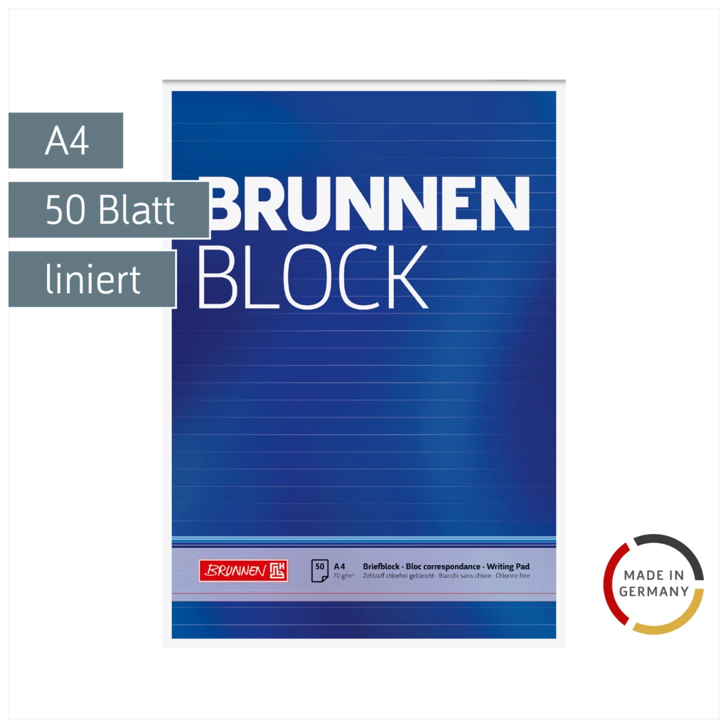 Briefblock „BRUNNEN Block“ | A4, Lineatur 21, 50 Blatt, blau