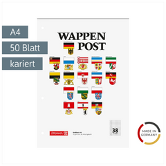 Briefblock „Wappen-Post“ gelocht | A4, Lineatur 38, 50 Blatt, mehrfarbig