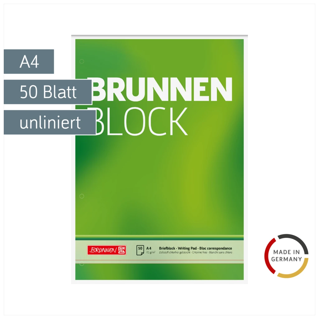 Briefblock „BRUNNEN Block“ gelocht | A4, Lineatur 20, 50 Blatt, grün