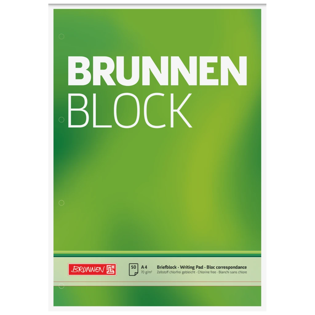Briefblock „BRUNNEN Block“ gelocht | A4, Lineatur 20, 50 Blatt, grün