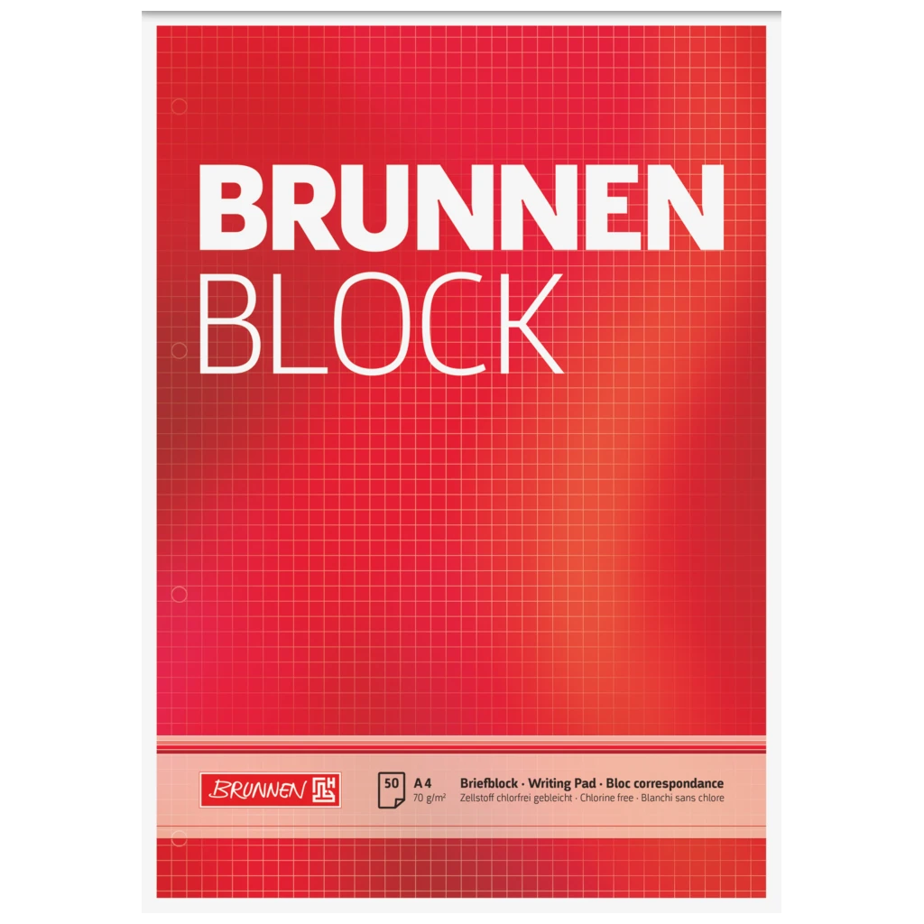 Briefblock „BRUNNEN Block“ gelocht | A4, Lineatur 22, 50 Blatt, rot
