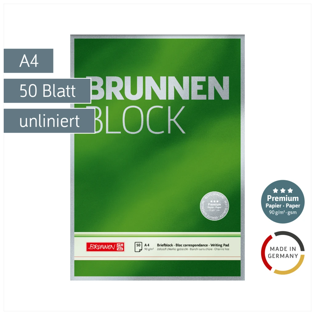 Briefblock Premium „BRUNNEN Block“ | A4, Lineatur 20, 50 Blatt, grün