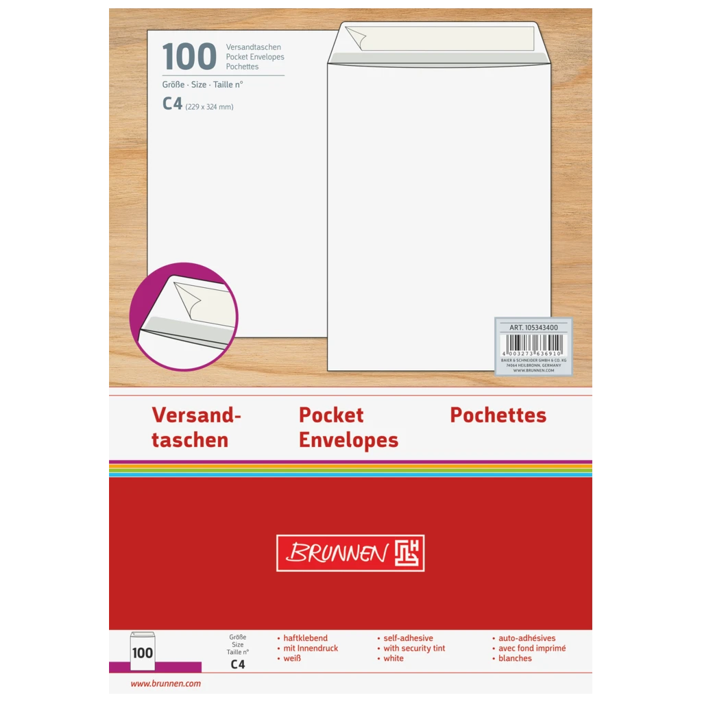Versandtaschen | 229×324 mm, C4, 100 g/m², weiß, 100 Stück