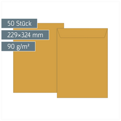Versandtaschen | 229×324 mm, C4, 90 g/m², braun, 50 Stück