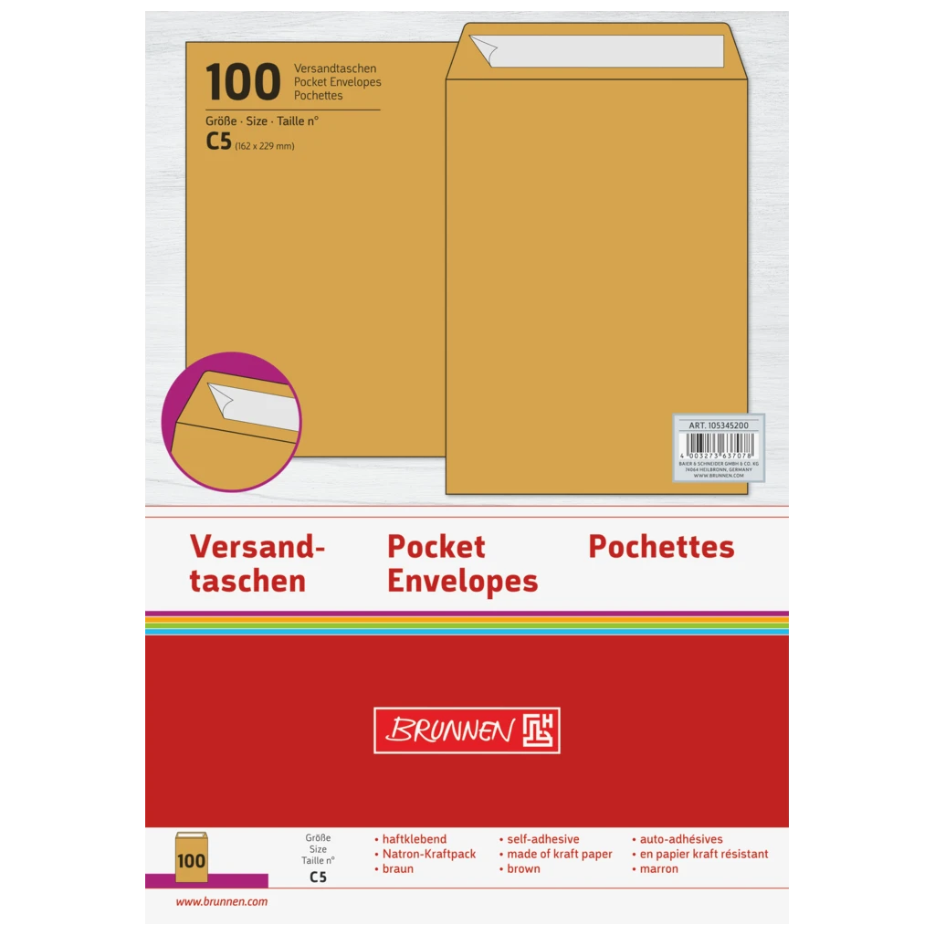 Versandtaschen | 162×229 mm, C5, 70 g/m², braun, 100 Stück