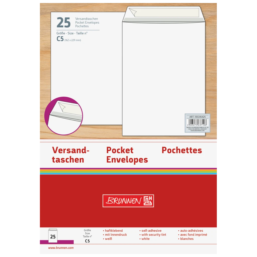 Versandtaschen | 162×229 mm, C5, 90 g/m², weiß, 25 Stück