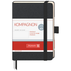 Notizbuch Kompagnon Klassik | A6, unliniert, Gummizugverschluss, schwarz