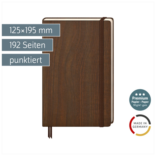 Notizbuch Premium Kompagnon „Nature“ | A5, punktiert, Gummizugverschluss, braun