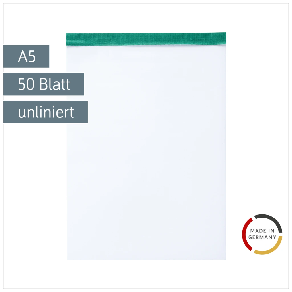 Notizblock | A5, unliniert, 50 Blatt, grün