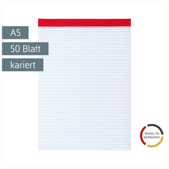 Notizblock | A5, kariert, 50 Blatt, rot