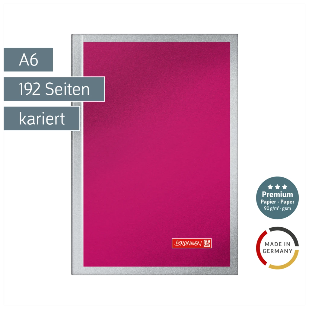 Notizbuch Premium Metallic | A6, kariert, fuchsia