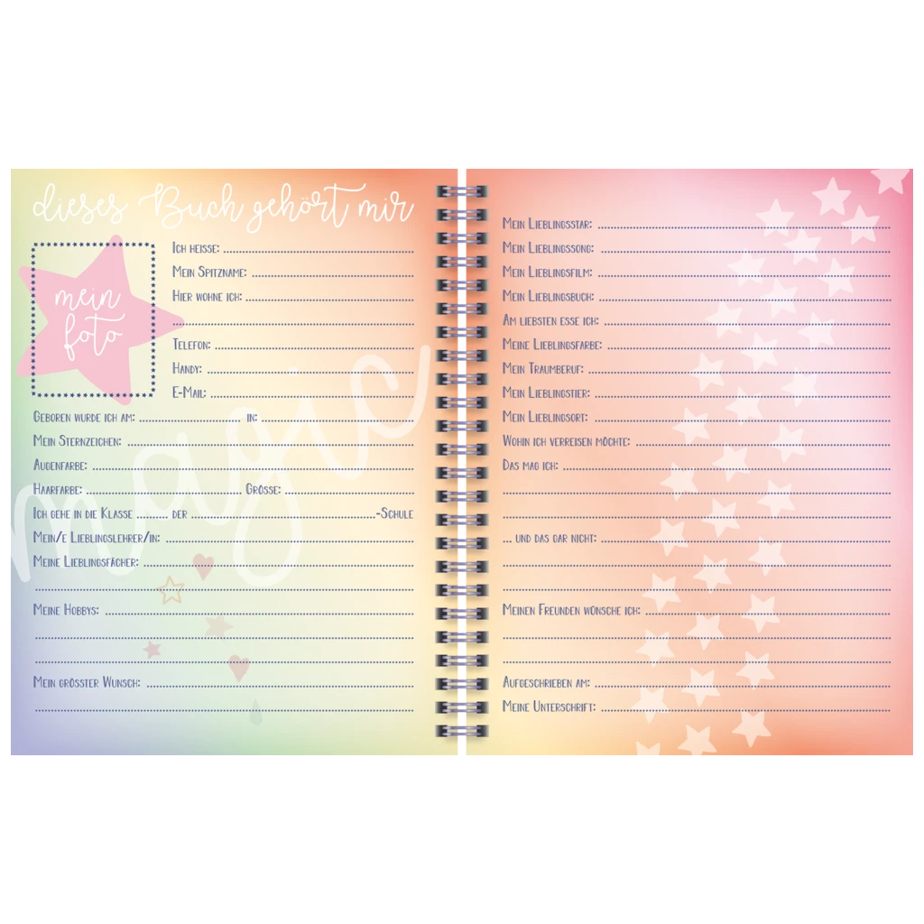 Freundebuch Magic Rainbow | 16×21 cm, 80 Seiten, rosa