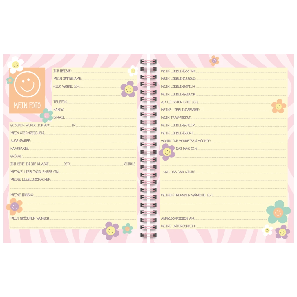 Freundebuch Happy Hippie | 16×21 cm, 80 Seiten, mehrfarbig, pastell
