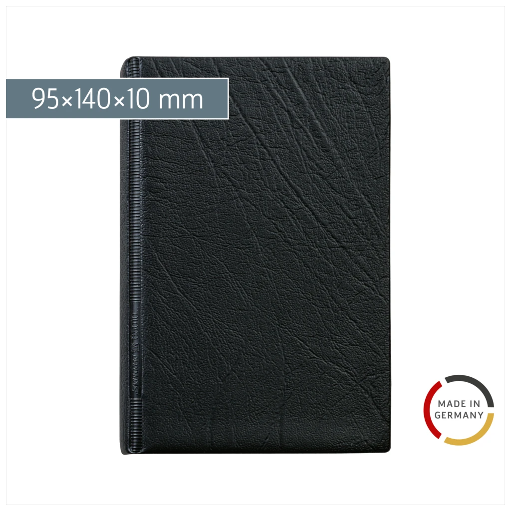 Taschen-Ringbuch | 95×140 mm, 6-Ring-Kipphebel-Mechanik, Füllhöhe: 10 mm, schwarz