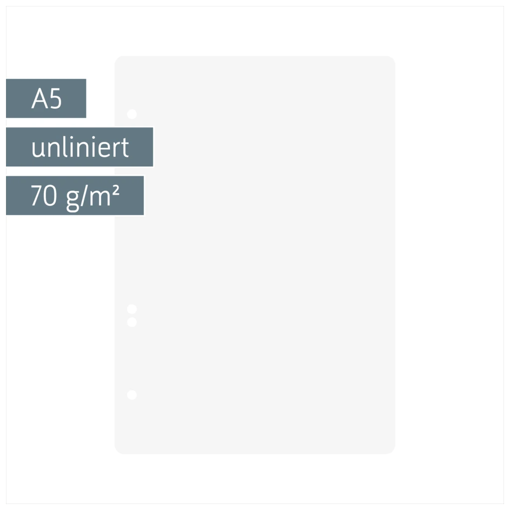 Ringbucheinlagen | A5, unliniert, weiß, 100 Blatt