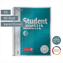 Collegeblock Premium Student „DUO“ | A5, kariert/liniert, 80 Blatt, petrol