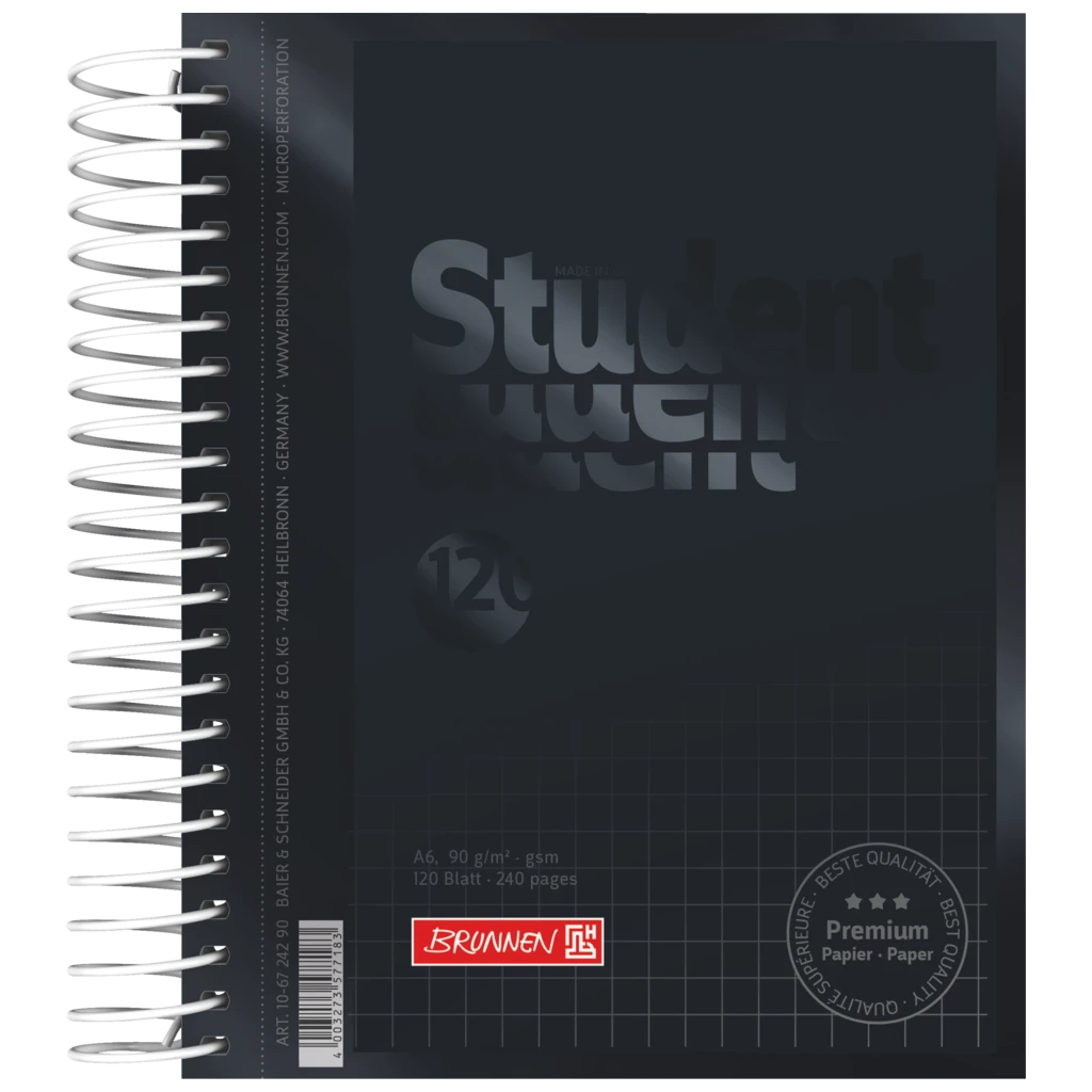 Collegeblock Premium Student Colour Code | A6, kariert, 120 Blatt, onyx