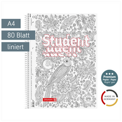Collegeblock Premium Student „Papagei“ ZENart | A4, Lineatur 27, 80 Blatt, weiß
