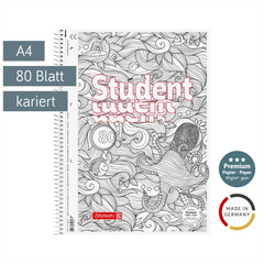 Collegeblock Premium Student „Krake“ ZENart | A4, Lineatur 28, 80 Blatt, weiß