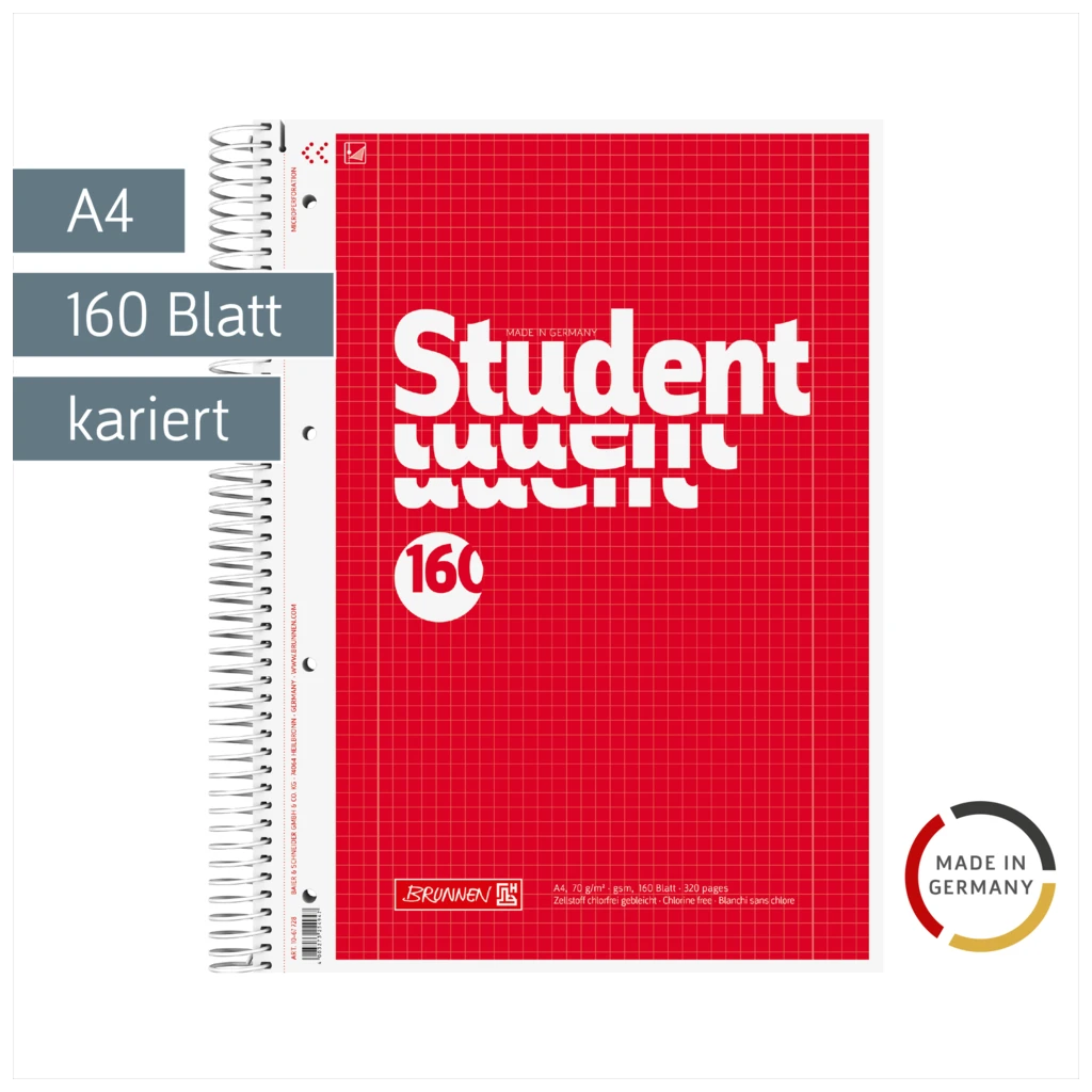 Collegeblock Student | A4, Lineatur 28, 160 Blatt, rot