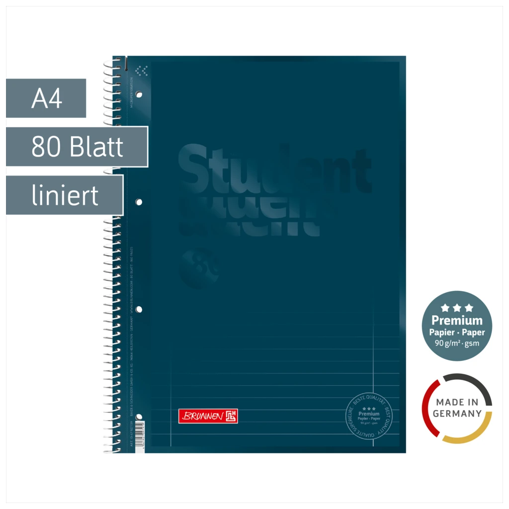 Collegeblock Premium Student Colour Code | A4, Lineatur 27, 80 Blatt, denim