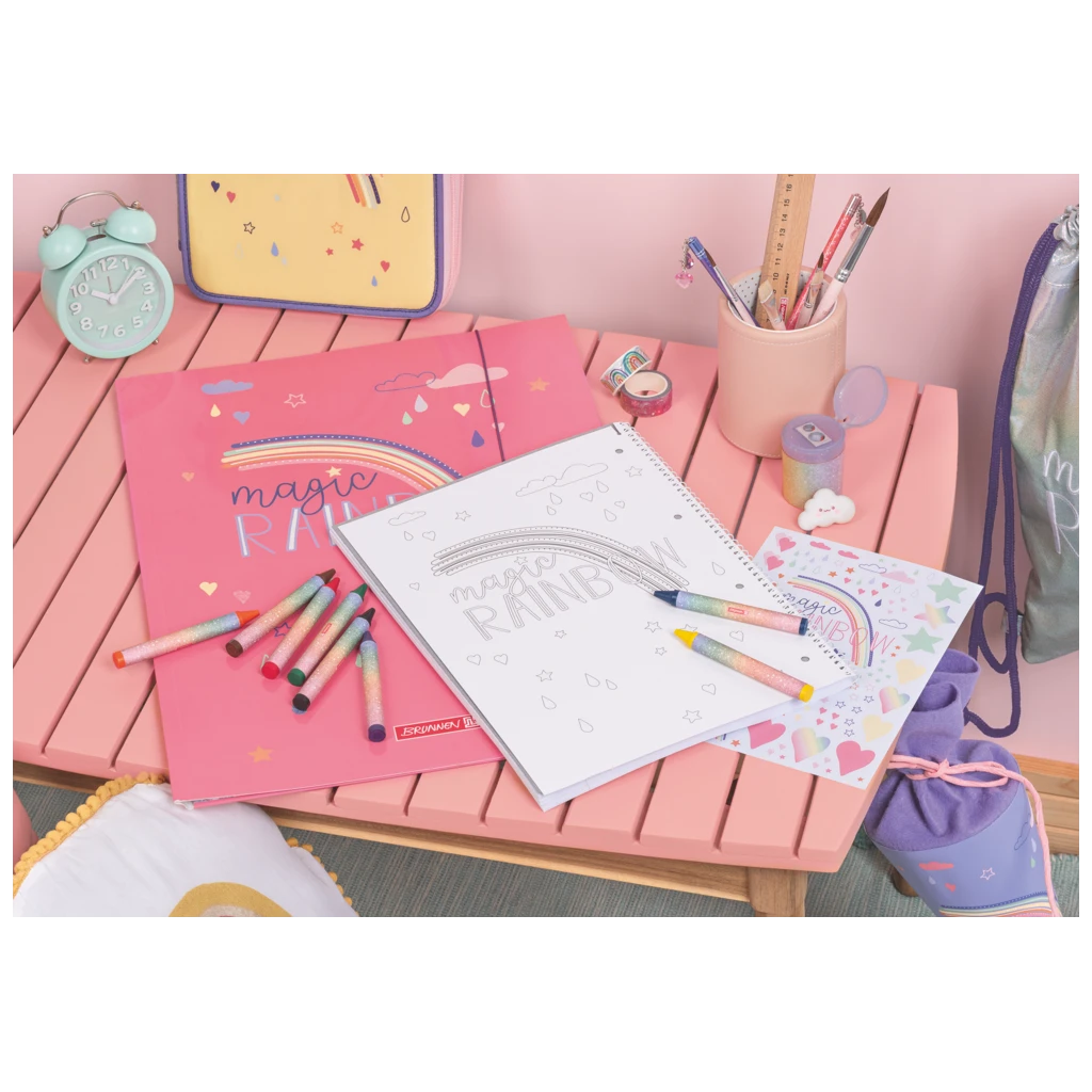 Collegeblock Premium Magic Rainbow | A4, Lineatur 28, 80 Blatt, rosarot/violett